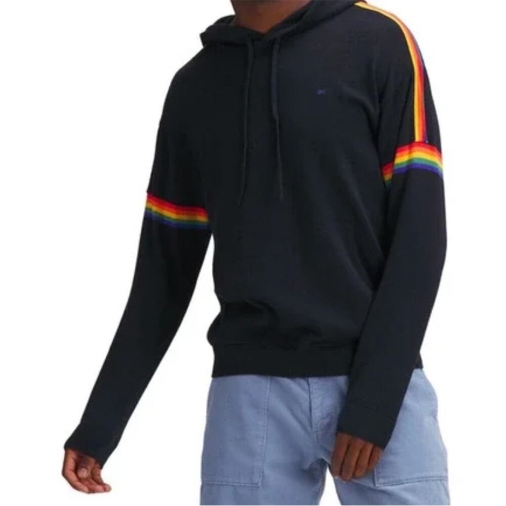 Outerknown Black Sweater with Rainbow Stripes